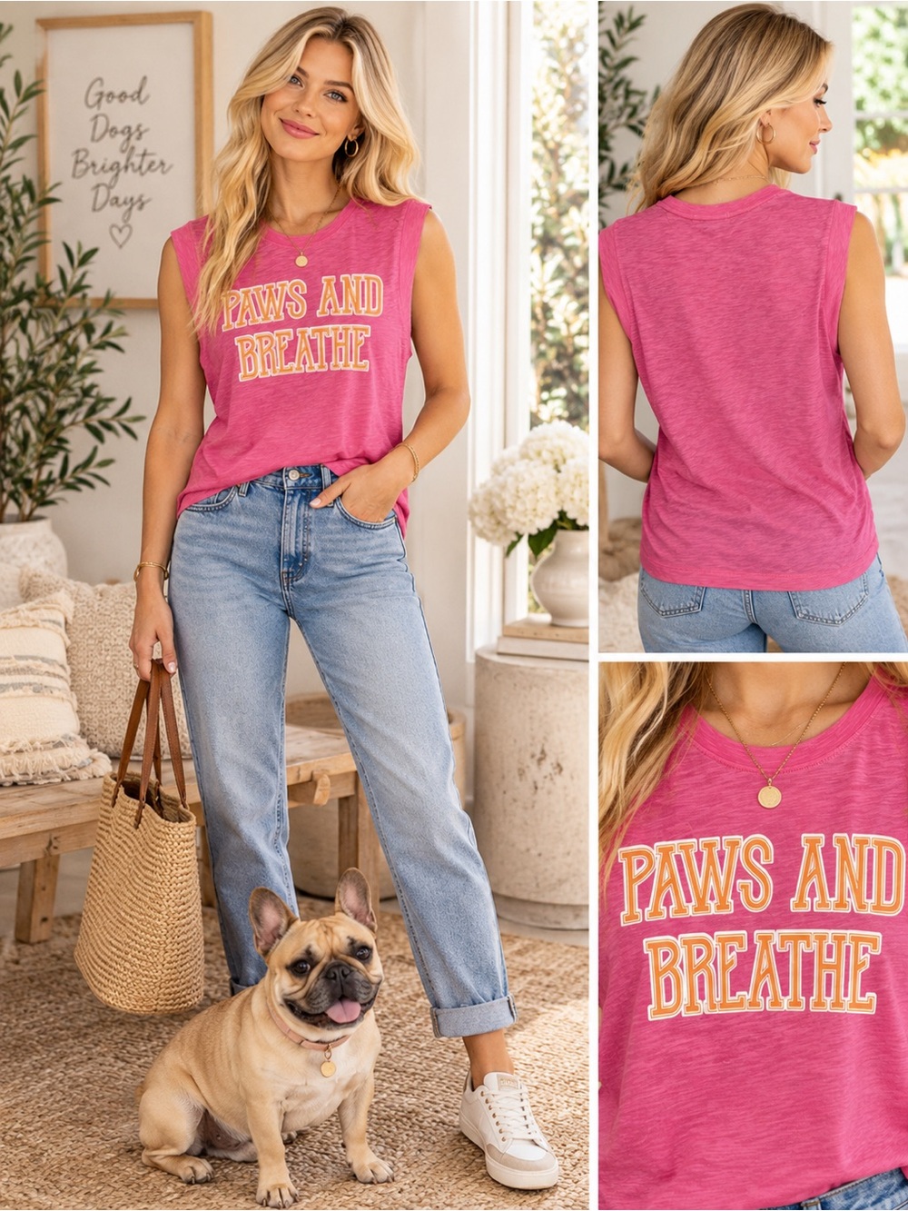 NWT PJ Salvage Pink 19”ptp 'Paws and Breathe' Sleeveless Tank